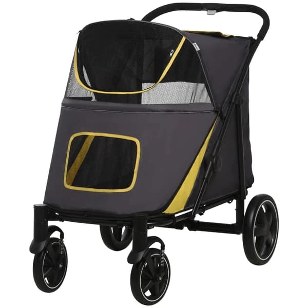 Rootz Folding Dog Trolley - One-click System - Vikbar - 2 säkerhetslinor - Mörkgrå + Svart - 112L x 65W x 100H cm
