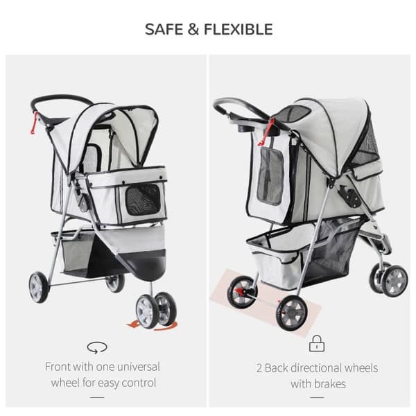 Rootz Dog Stroller - Dog Cart - Dog Buggy - Dog Trolley - Trolley Pet - Pet Travel Stroller - Puppy Jogger Carrier - Grey - 75L x 45W x 97H cm