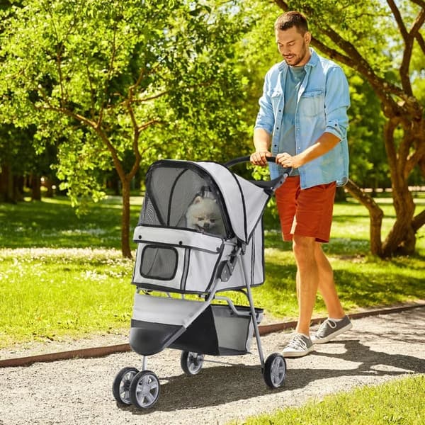 Rootz Dog Stroller - Dog Cart - Dog Buggy - Dog Trolley - Trolley Pet - Pet Travel Stroller - Puppy Jogger Carrier - Grey - 75L x 45W x 97H cm