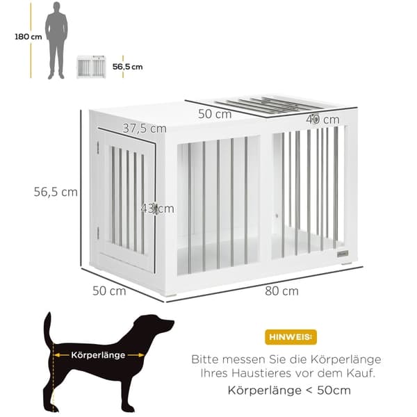 Rootz PawHut 2-dørs hundebur - Hundebur - Pet Kennel - Beskyttet og sikkert tilbagetog - Låsende stålnet - 80 cm x 50 cm x 56,5 cm - Hvid + Sølv