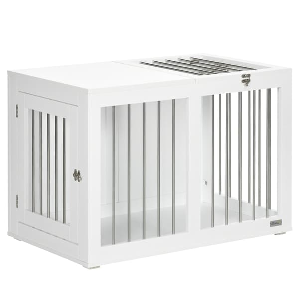 Rootz PawHut 2-dörrars hundlåda - Hundbur - Pet Kennel - Skyddat och säkert tillflyktsort - Låsande stålnät - 80 cm x 50 cm x 56,5 cm - Vit + Silver