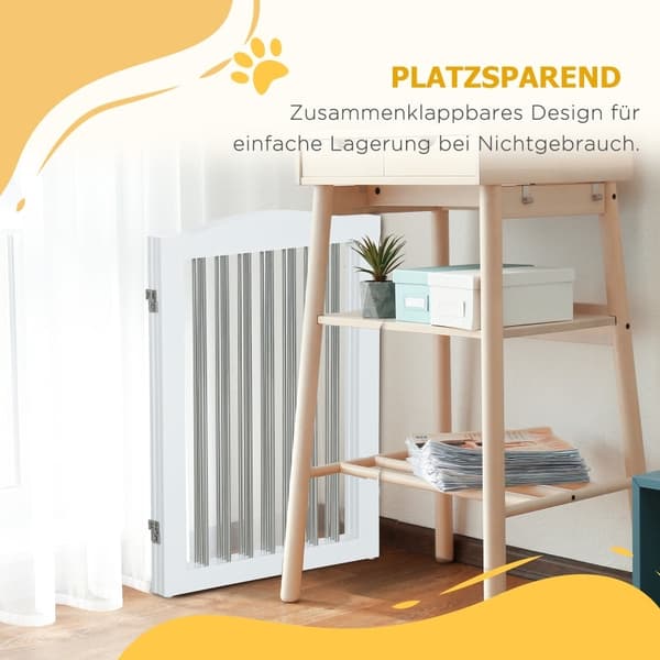 Rootz PawHut Folding Dog Barrier - Pet Gate - Justerbart Hundehegn - Holdbar MDF - 154cm x 30cm x 80cm - Hvid