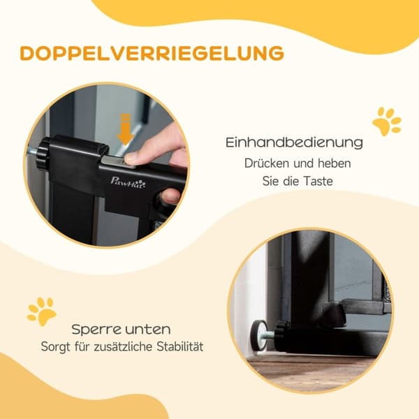 Rootz PawHut Justerbar Pet Gate - Trappport - Hundbarriär - Automatisk stängning - Enhandsmanövrering - 75-103W x 76H cm - Stål och ABS