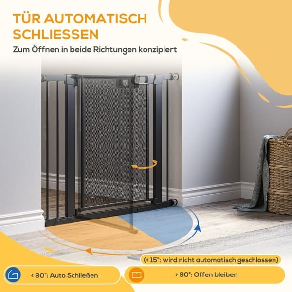 Rootz PawHut Justerbar Pet Gate - Trappport - Hundbarriär - Automatisk stängning - Enhandsmanövrering - 75-103W x 76H cm - Stål och ABS