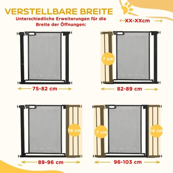 Rootz PawHut Justerbar Pet Gate - Trappport - Hundbarriär - Automatisk stängning - Enhandsmanövrering - 75-103W x 76H cm - Stål och ABS