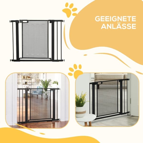 Rootz PawHut Justerbar Pet Gate - Trappport - Hundbarriär - Automatisk stängning - Enhandsmanövrering - 75-103W x 76H cm - Stål och ABS