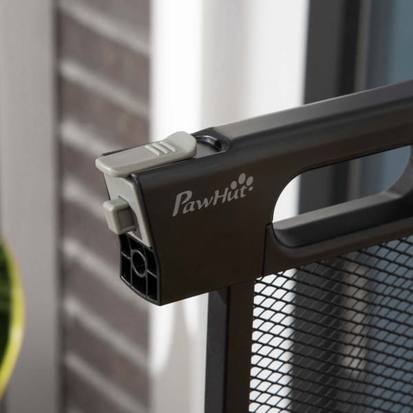 Rootz PawHut Justerbar Pet Gate - Trappport - Hundbarriär - Automatisk stängning - Enhandsmanövrering - 75-103W x 76H cm - Stål och ABS