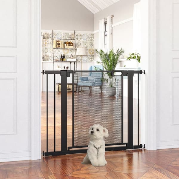 Rootz PawHut Justerbar Pet Gate - Trappport - Hundbarriär - Automatisk stängning - Enhandsmanövrering - 75-103W x 76H cm - Stål och ABS