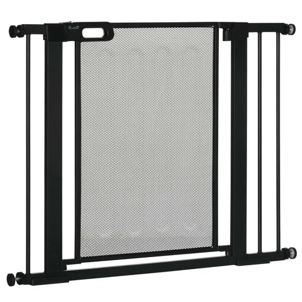 Rootz PawHut Justerbar Pet Gate - Trappport - Hundbarriär - Automatisk stängning - Enhandsmanövrering - 75-103W x 76H cm - Stål och ABS