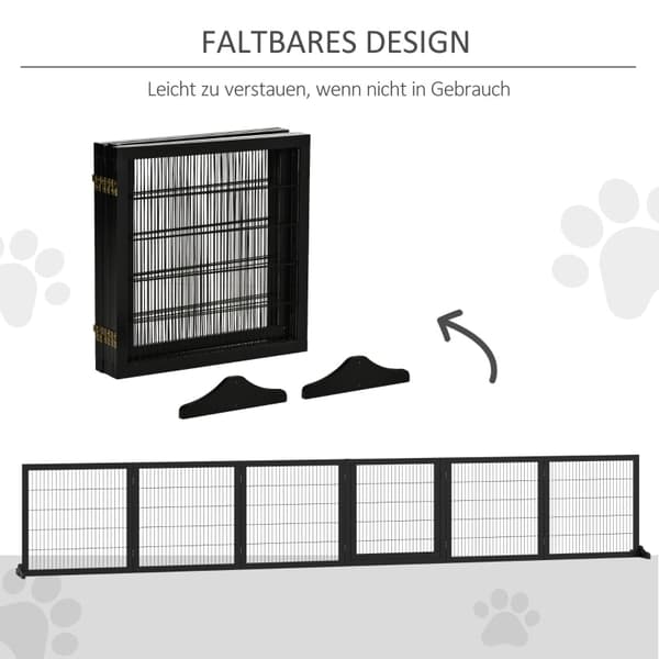 Rootz PawHut foldbar hundebarriere - Pet Safety Gate - Justerbart kæledyrshegn - Holdbart fyrretræ og stål - 432 cm x 36 cm x 70 cm