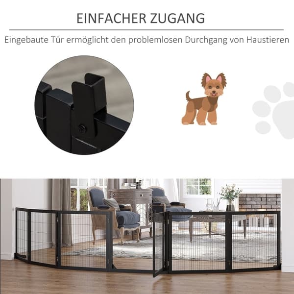 Rootz PawHut foldbar hundebarriere - Pet Safety Gate - Justerbart kæledyrshegn - Holdbart fyrretræ og stål - 432 cm x 36 cm x 70 cm