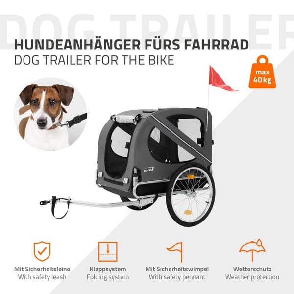 Hundkärra Cykelkärra Hundar upp till 40 kg Grå Hauki