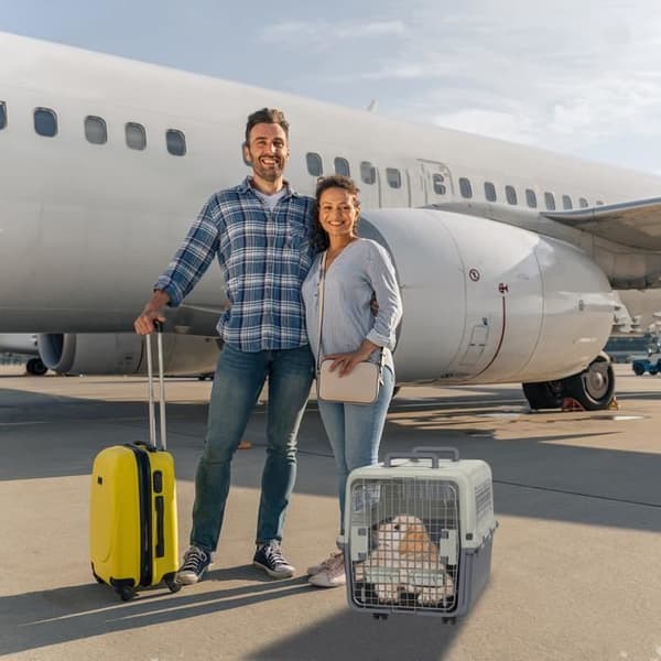 Lufttransportlåda för hundar och katter - XMTECH - 67x51x58,5 cm - Grå - Flygplan