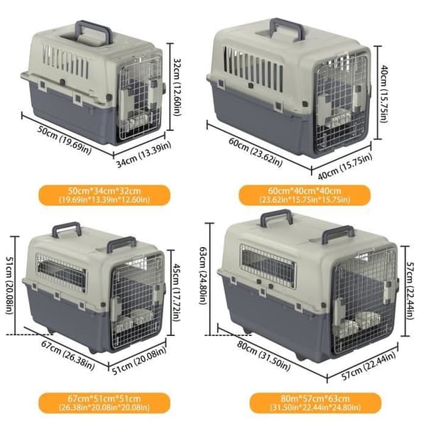 Lufttransportlåda för hundar och katter - XMTECH - 67x51x58,5 cm - Grå - Flygplan
