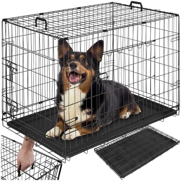 Hundbur, gallerbox Luna, hopfällbar, med 2 dörrar - 91,5 x 59,5 x 64 cm