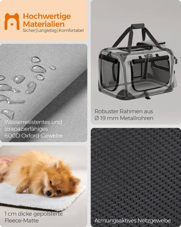 Rootz Bärbar Djurhållare - Katthållare - Liten hundlåda - Metallram - PVC-belagd tyg - Resebur - 50 cm x 35 cm x 35 cm