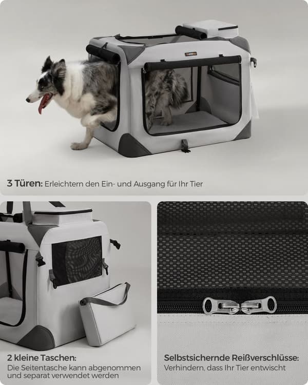Rootz XL bærbar hundekasse - røggrå kæledyrsbærer - Foldebar Kennel - Sikker metalramme - 600D Oxford stof - 81 cm x 58 cm x 58 cm
