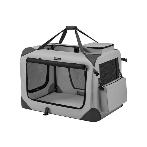 Rootz XL Portable Dog Crate - Smoke Grey Pet Carrier - Folding Kennel - Säker metallram - 600D Oxford-tyg - 81cm x 58cm x 58cm