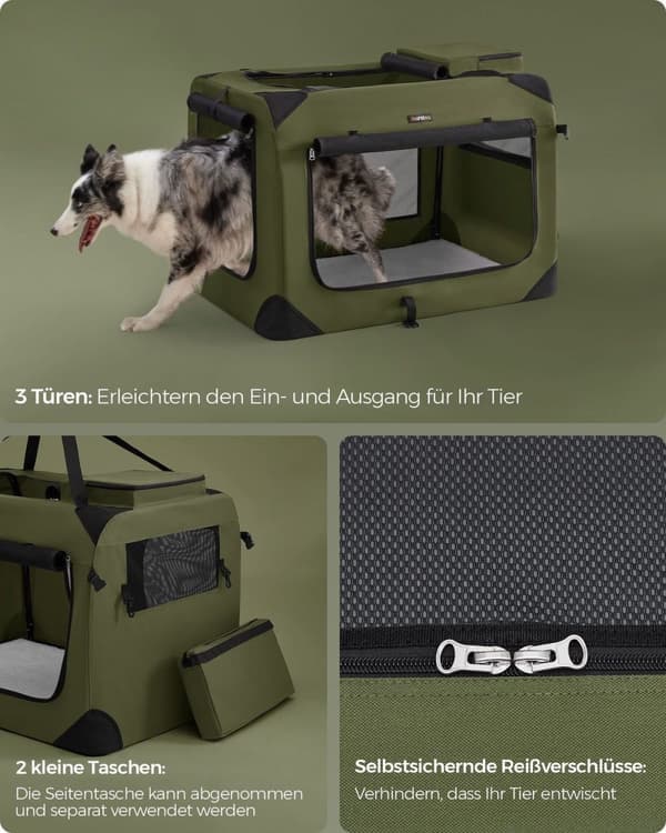 Rootz Extra Large Dog Crate - Pet Kennel - Bärbar hundhållare - Metallram - 600D Oxford-tyg - Fleecefoder - 91cm x 63cm x 63cm