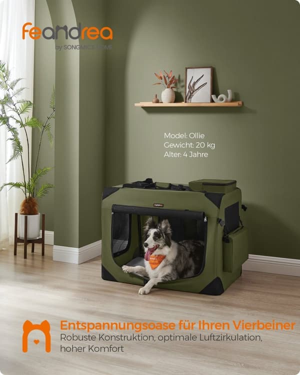 Rootz Extra Large Dog Crate - Pet Kennel - Bärbar hundhållare - Metallram - 600D Oxford-tyg - Fleecefoder - 91cm x 63cm x 63cm