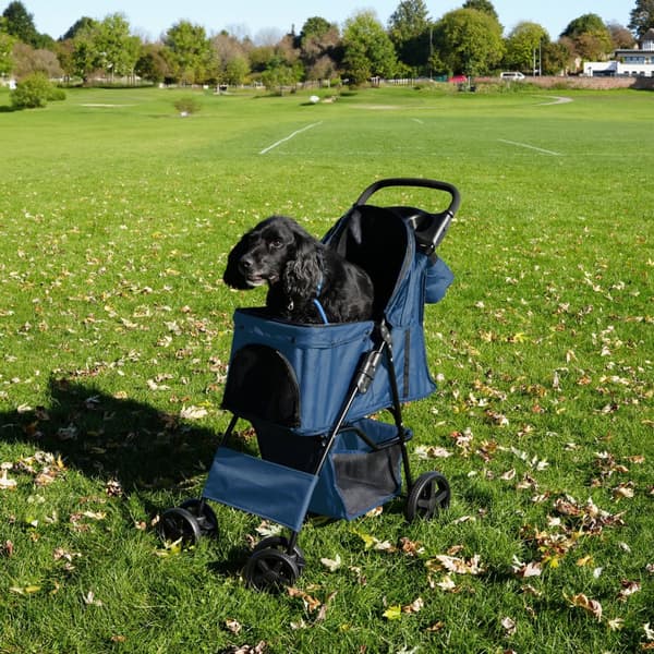 Pet Stroller with Organizer Caddy Bag Load Capacity 15kg Safety Leash Basket, Cup Holder and FREE Rain Cover | Travel trolley for Dogs and Cats