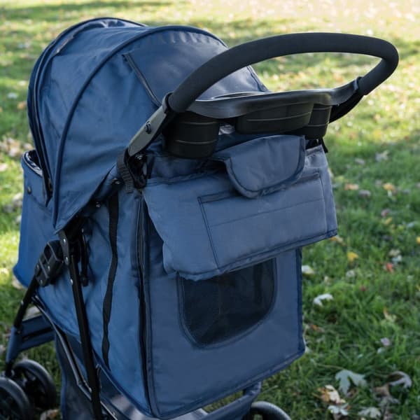 Pet Stroller with Organizer Caddy Bag Load Capacity 15kg Safety Leash Basket, Cup Holder and FREE Rain Cover | Travel trolley for Dogs and Cats