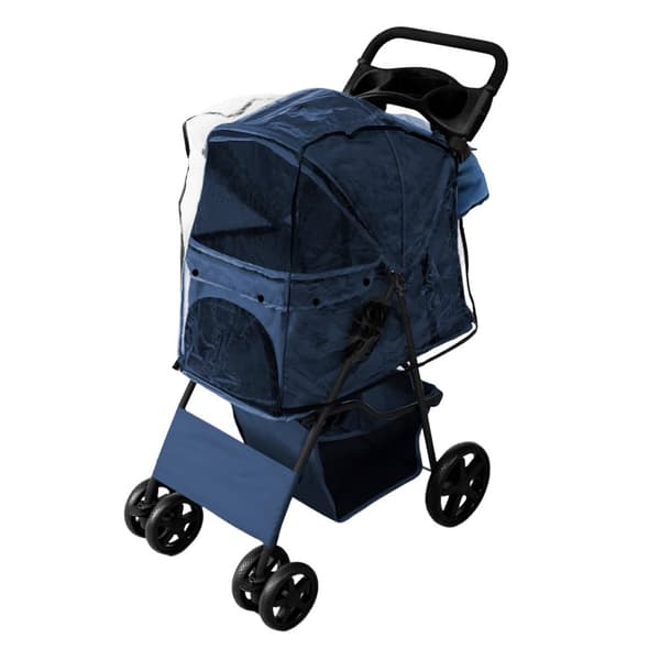 Pet Stroller with Organizer Caddy Bag Load Capacity 15kg Safety Leash Basket, Cup Holder and FREE Rain Cover | Travel trolley for Dogs and Cats