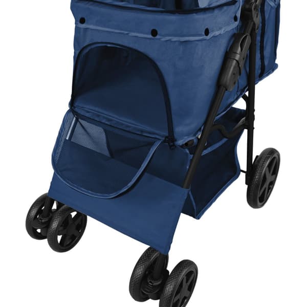 Pet Stroller with Organizer Caddy Bag Load Capacity 15kg Safety Leash Basket, Cup Holder and FREE Rain Cover | Travel trolley for Dogs and Cats