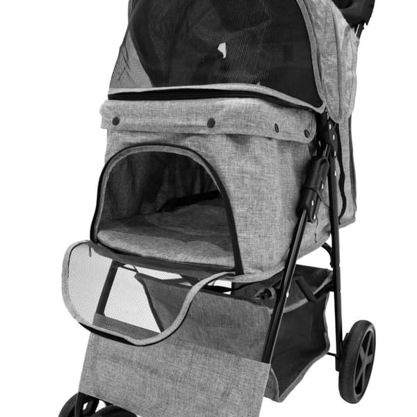 Pet Stroller with Organizer Caddy Bag Load Capacity 15kg Safety Leash Basket, Cup Holder and FREE Rain Cover | Travel trolley for Dogs and Cats