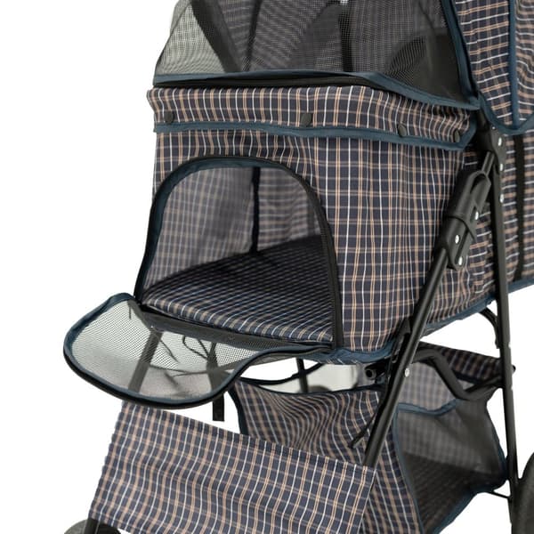Pet Stroller with Organizer Caddy Bag Load Capacity 15kg Safety Leash Basket, Cup Holder and FREE Rain Cover | Travel trolley for Dogs and Cats