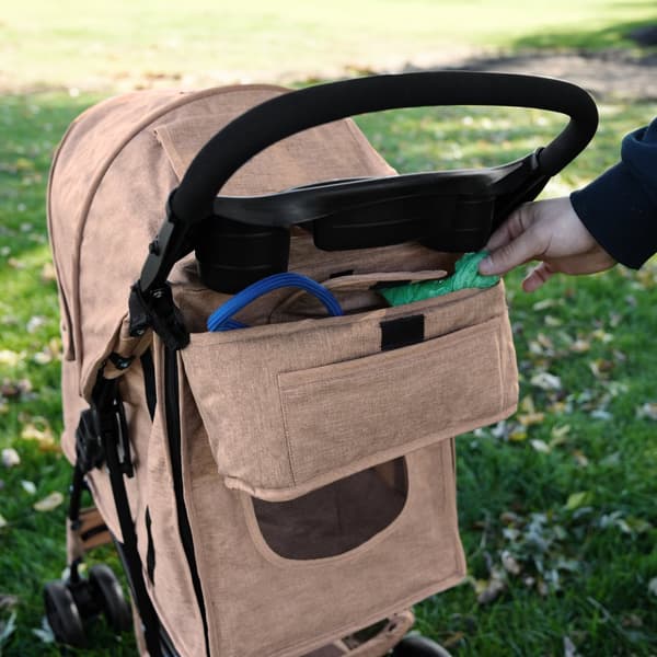 Pet Stroller with Organizer Caddy Bag Load Capacity 15kg Safety Leash Basket, Cup Holder and FREE Rain Cover | Travel trolley for Dogs and Cats