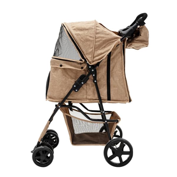 Pet Stroller with Organizer Caddy Bag Load Capacity 15kg Safety Leash Basket, Cup Holder and FREE Rain Cover | Travel trolley for Dogs and Cats