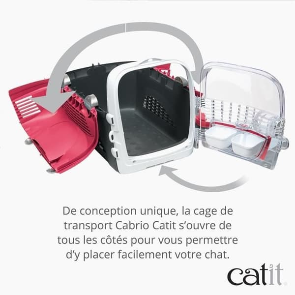 Transportbur för katt - CATIT - Cabrio - Multifunktionell - Öppning 360° - Röd