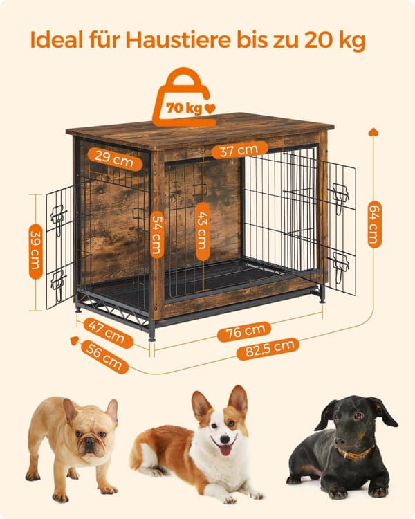 Hundbur - til hunde op til 20 kg - vintage brun
