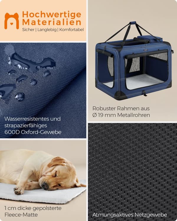 Hundekasse - sammenfoldelig - mesh - metalramme - mørkeblå