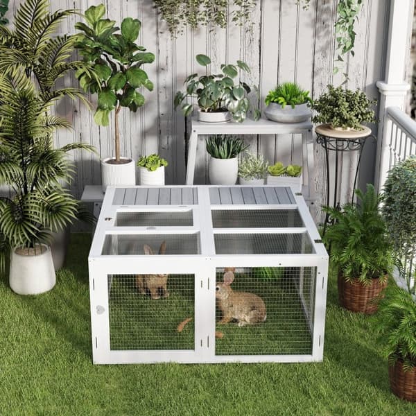 Rootz Rabbit Hutch - Inhägnad för små djur - Kaninbur - Väderbeständigt skydd - 120cm x 120cm x 60cm