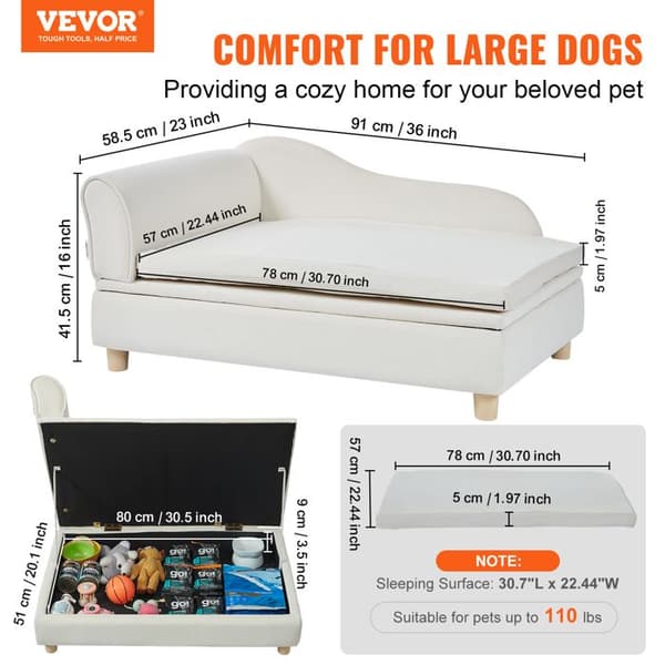 Husdjurssoffa-VEVOR-Mjuk sammet-Belastning 50 kg-90 x 58,5 x 41,5 cm-Bekväm-Husdjur-Vit