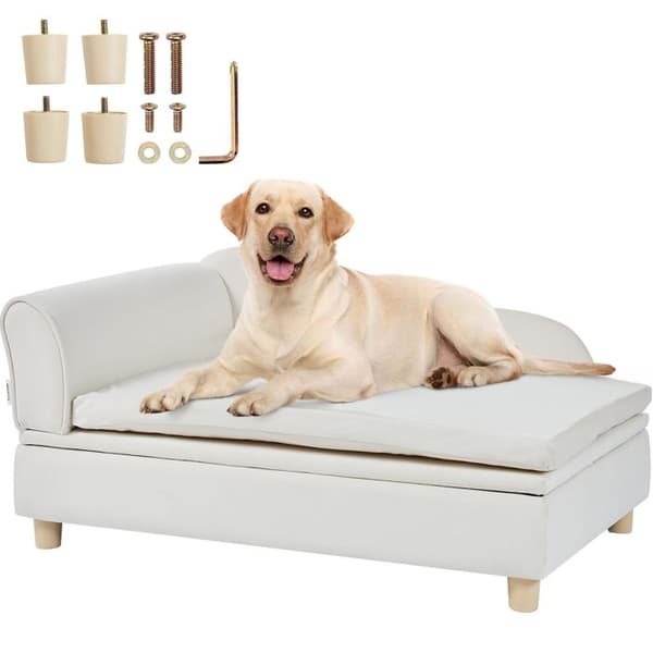 Husdjurssoffa-VEVOR-Mjuk sammet-Belastning 50 kg-90 x 58,5 x 41,5 cm-Bekväm-Husdjur-Vit