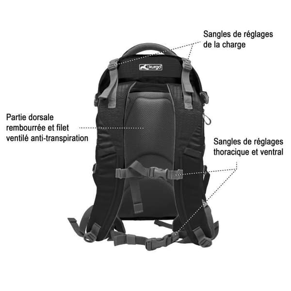 Hundryggsäck - Kurgo - G-TRAIN K9 - Svart - För hundar &lt; 11 kg - Vattentät och hållbar