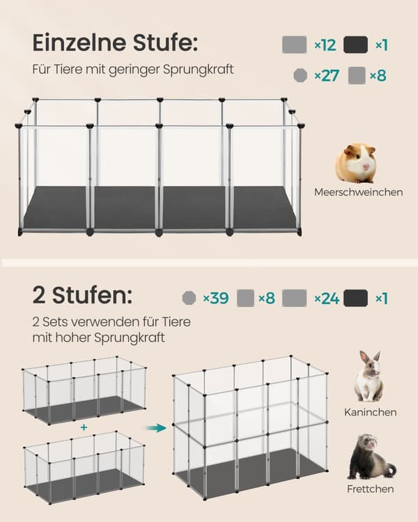 Smådyrsbur, SONGMICS, 145x73x57 cm, Hvid.