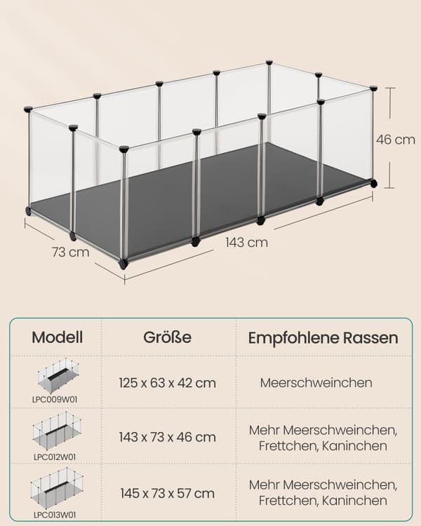 Smådyrsbur, SONGMICS, 125x63x42 cm, Hvid.