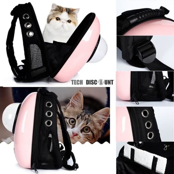 TD® Härlig husdjursväska ryggsäck katt eller hund andningshål öppet utrymme katthuvud original rosa färg