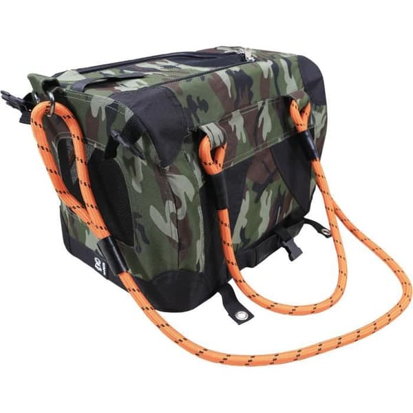 Transportväska - M PETS - REMIX 2 i 1 Kamouflage &amp; Orange - 41 x 28 x 28 cm - Fällbar - Lätt - Midjebälte