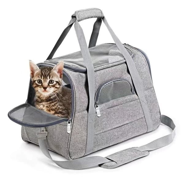 Pet Carrier, Åndbar Design, Justerbare Skulderremme,GRÅ