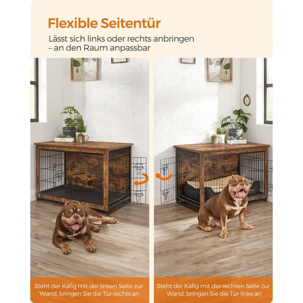 Hundebur Møbel, Sidebord, Hundekasse, Moderne Hundehus, 98x65x68 cm, Vintagebrun.