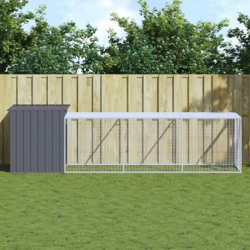 Hönshus med gård antracit 110x405x110 cm galvaniserat stål