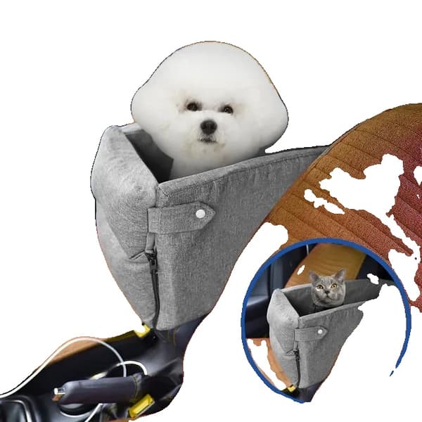Puppy Cat Seng til Bil, Behageligt Stofmateriale, Egnet til Små Racer,Én størrelse, Grå