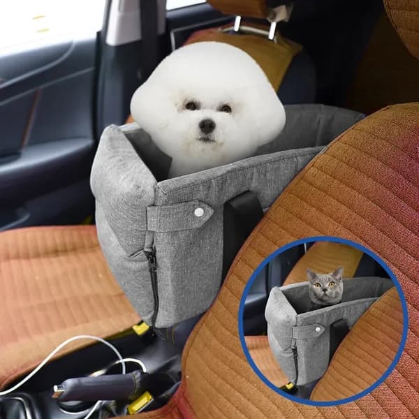 Puppy Cat Seng til Bil, Behageligt Stofmateriale, Egnet til Små Racer,Én størrelse, Grå håndrem