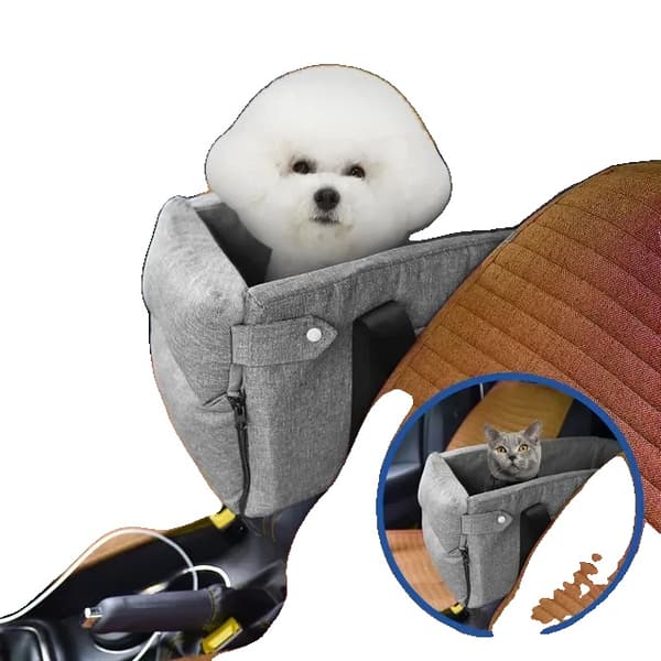 Puppy Cat Seng til Bil, Behageligt Stofmateriale, Egnet til Små Racer,Én størrelse, Grå håndrem