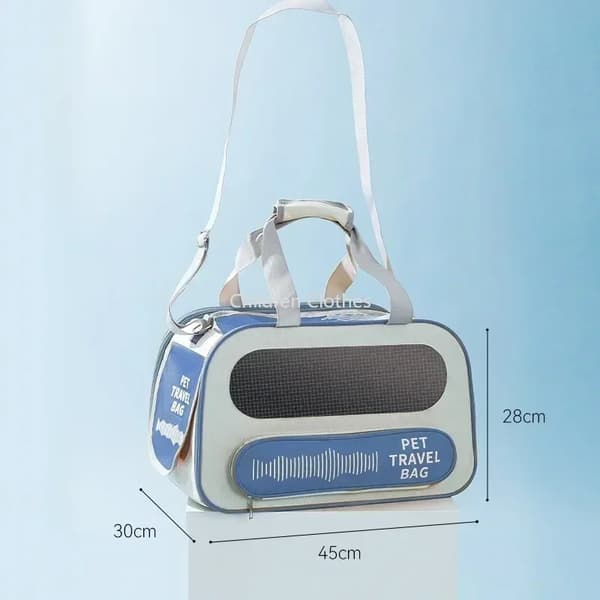 Pet Carrier, Holdbart Nylonmateriale, Åndbart Meshdesign,Blå, 45 x 30 x 28 cm